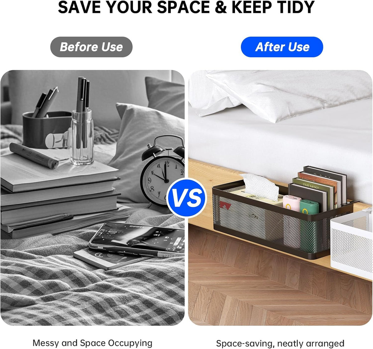 Bedside Caddy Shelf for Bunk Bed, White, L13.78in*W5.12in*H3.94in
