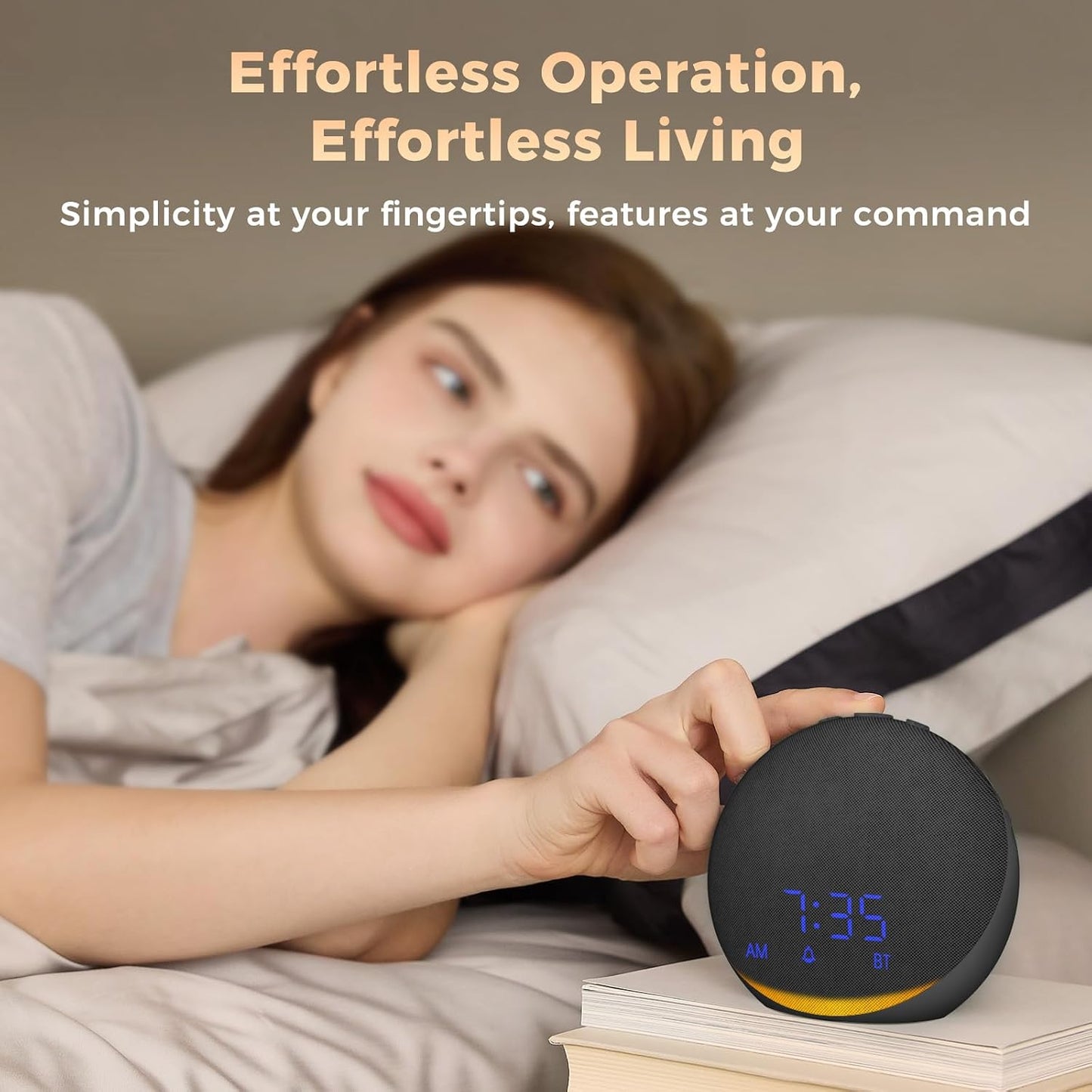 Sound Machine Alarm Clock for Bedroom: 25 Natural Sleep Sounds | White Noise Machine for Adults Kids Baby - Gentle Wake Up Alarm with Bluetooth Speaker - Putty