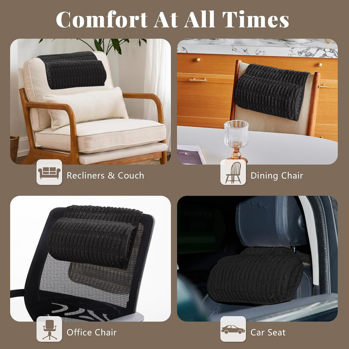 Headrest and Support Pillow,Recliner Pillow for Neck, Head, or Foot for Office or Massage Chairs, Neck Pain Relief and Cervical Support. Nonslip, Zipped Cover.(Cream, 5.5" Wx13 Lx3 H)