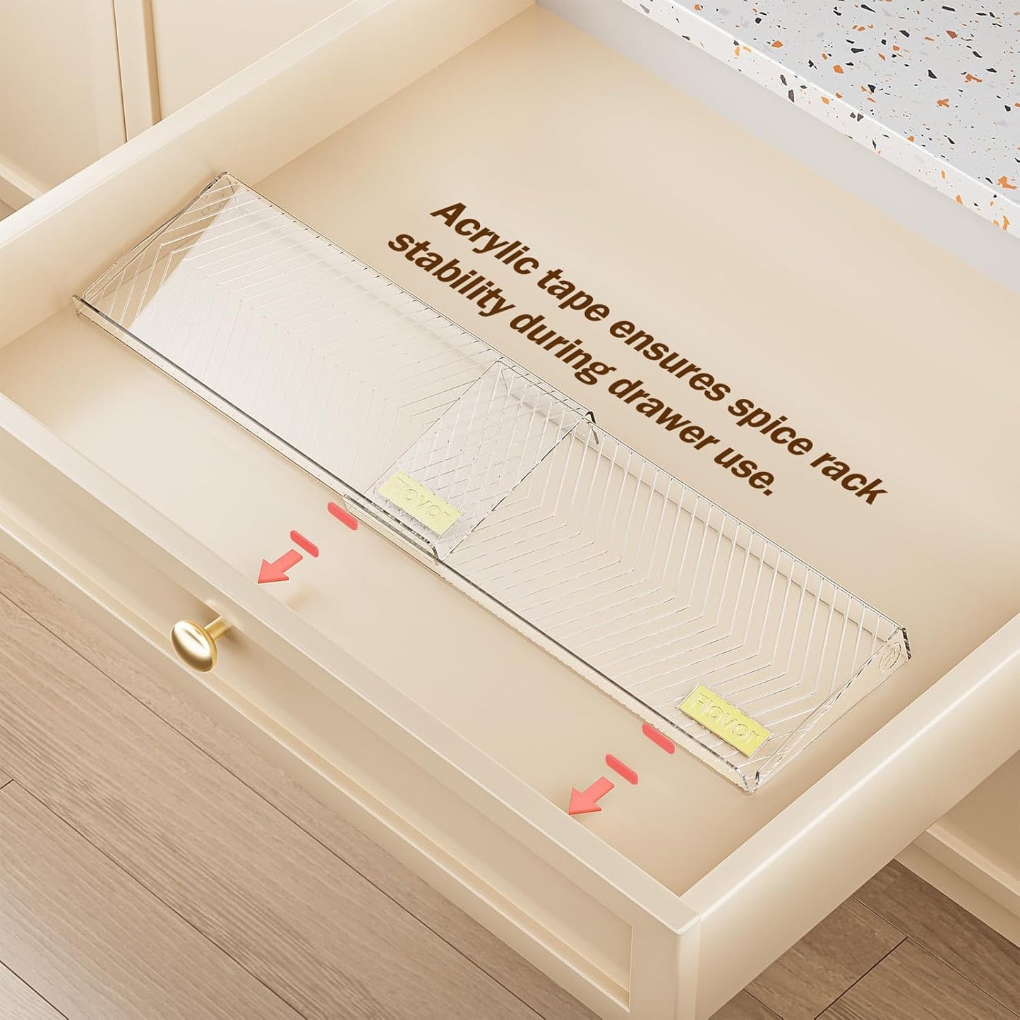 Spice Drawer Organizer, 8 Pack Clear Seasoning Organizer Rack | Expandable From 11" to 22" Wide, Kitchen Spice Rack Organizers for Drawer, Countertop, (Jars Not Included)