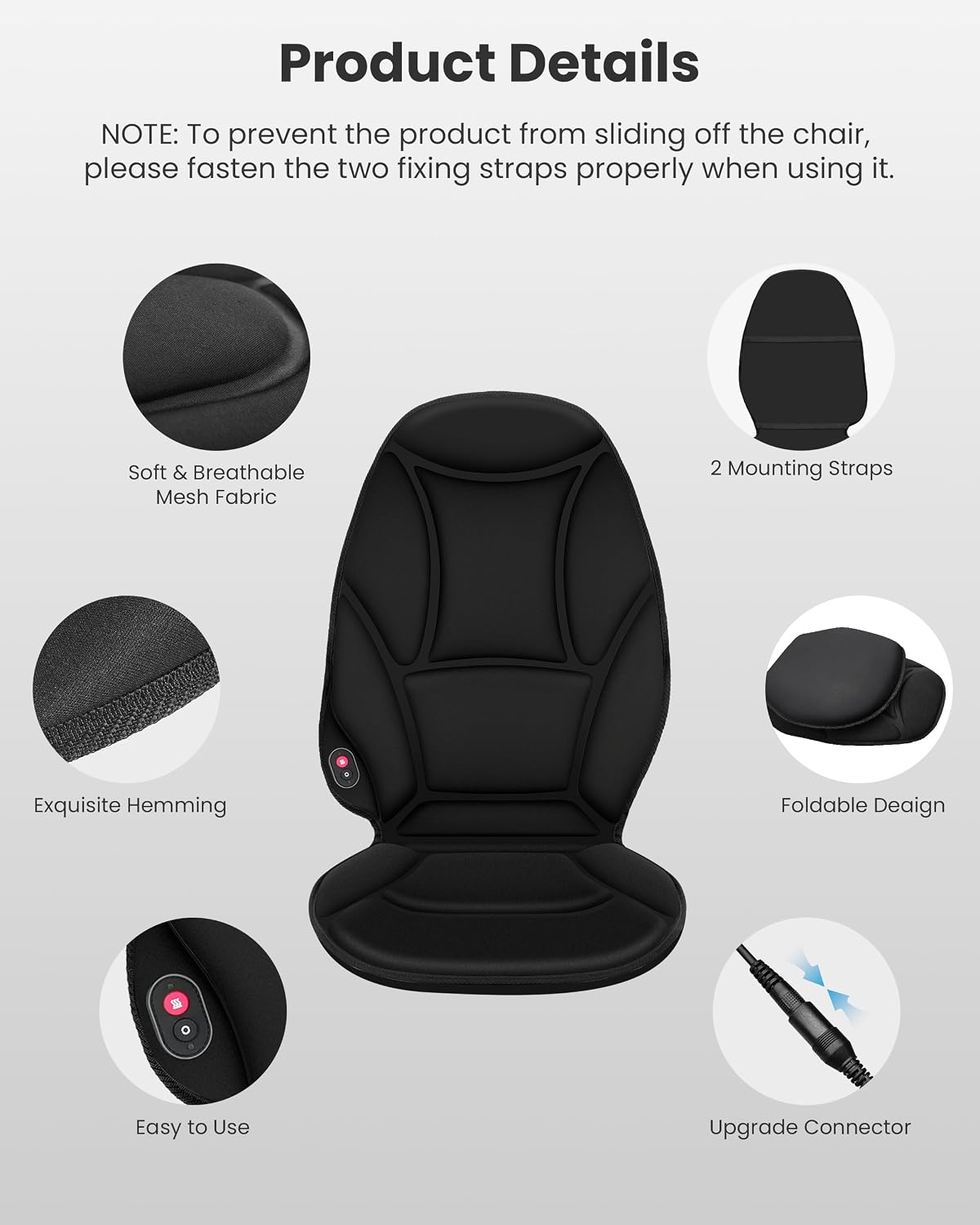 COMFIER Back Massager with Heat, Vibration Massage Seat Cushion with 8 Massage Nodes & 5 Modes, Adjustable Chair Massager Pad for Home Office, Heated Chair Pad, Gifts for Women Men Mom Dad