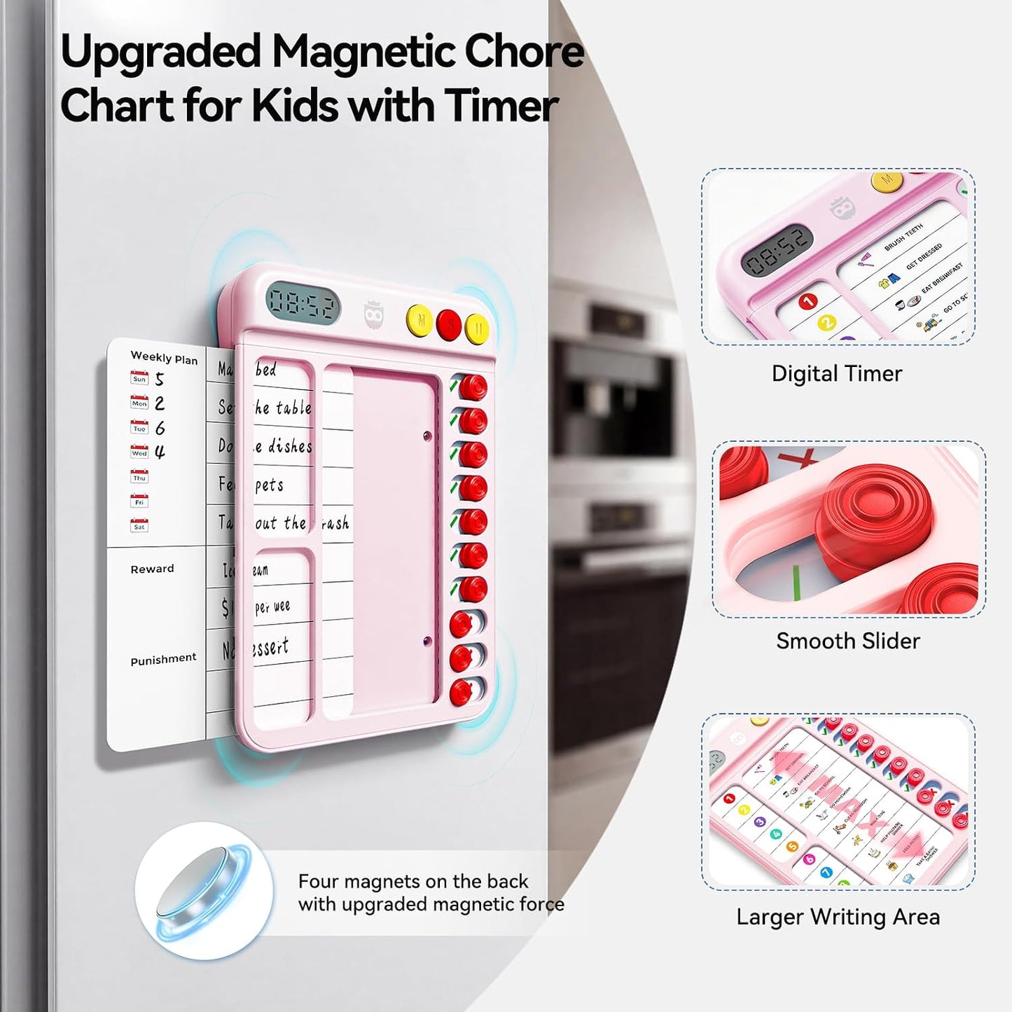 Chore Chart for Kids with Visual Timer, ADHD Tools Visual Schedule Planning Board with Slider, 20 Personalizable Cards and Magnetic Marker, Morning/Bedtime/Daily Routine Chart Checklist - Blue