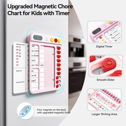 Chore Chart for Kids with Visual Timer, ADHD Tools Visual Schedule Planning Board with Slider, 20 Personalizable Cards and Magnetic Marker, Morning/Bedtime/Daily Routine Chart Checklist - Blue