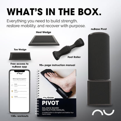 nuBase PIVOT | Split-Board Foot & Ankle Strengthener | Physical Therapy Training System for Ankle Sprains, Achilles Pain, Plantar Fasciitis & Flat Arches | Podiatrist-Developed | Includes Roller, Wedges, 95-Page Guide + nuBase App