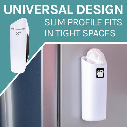 JS Jackson Supplies Small White Lint Bin with Magnetic Back, Slim Profile Trash Bin for Laundry Room and Kitchen, Wall Mountable