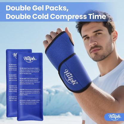 Hilph Wrist Ice Pack Wrap, Carpal Tunnel Relief Wrist Brace with Gel Pack | FSA Eligible HSA, Reusable Hot Cold Compress for Hand Injuries, Arthritis, Tendonitis, Surgery Recovery, Post-Workout, Blue
