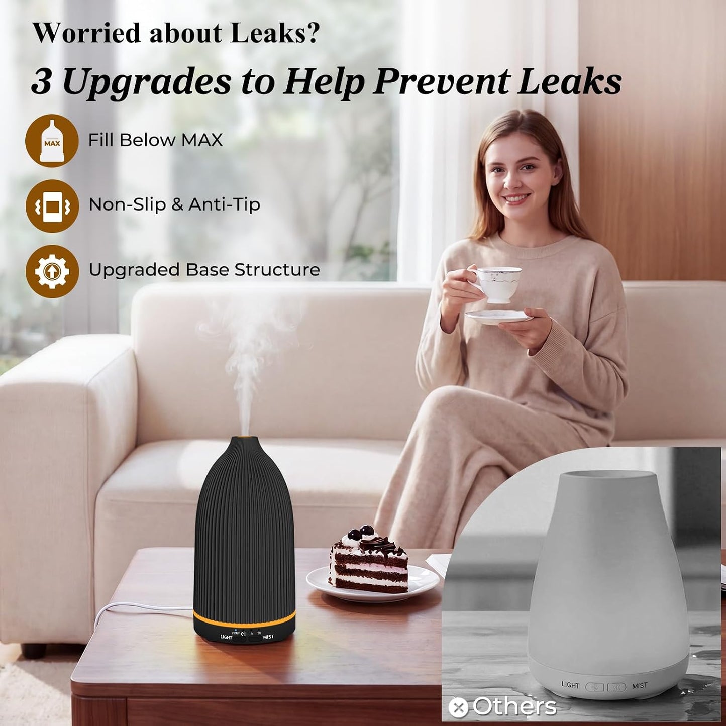 URPOWER 300mL Essential Oil Diffusers for Home Aromatherapy Diffuser | Up to 10 Hrs High/Low Mist Settings Quiet Diffuser Oil Machine Humidifiers Ideal for Bedrooms Living Rooms & Home Offices