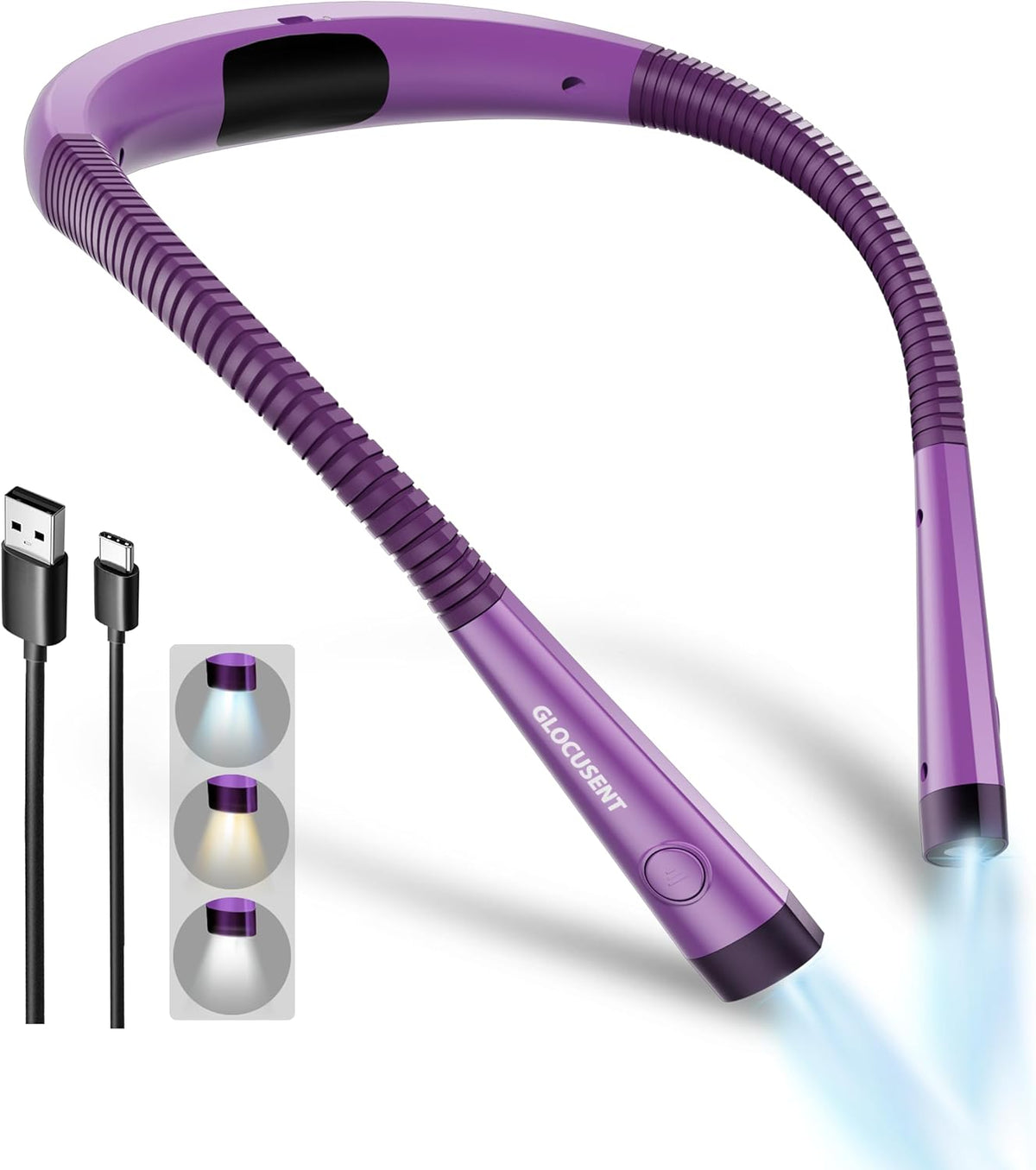 Glocusent Upgraded LED Neck Reading Light, Book Light for Reading in Bed