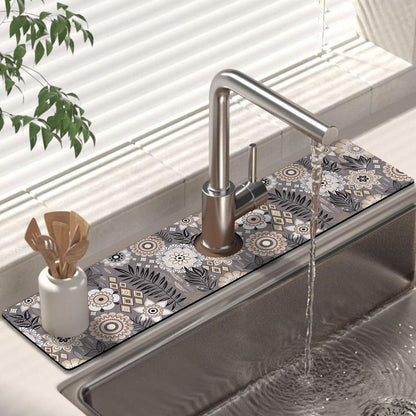 Kitchen Sink Splash Guard Faucet Mat 24" X 5.5" Tropical Leavesl Absorbent Fast Drying Mat Faucet Draining Mat Sink Splash Guard Behind Faucet Drip Catcher for Kitchen Bathroom