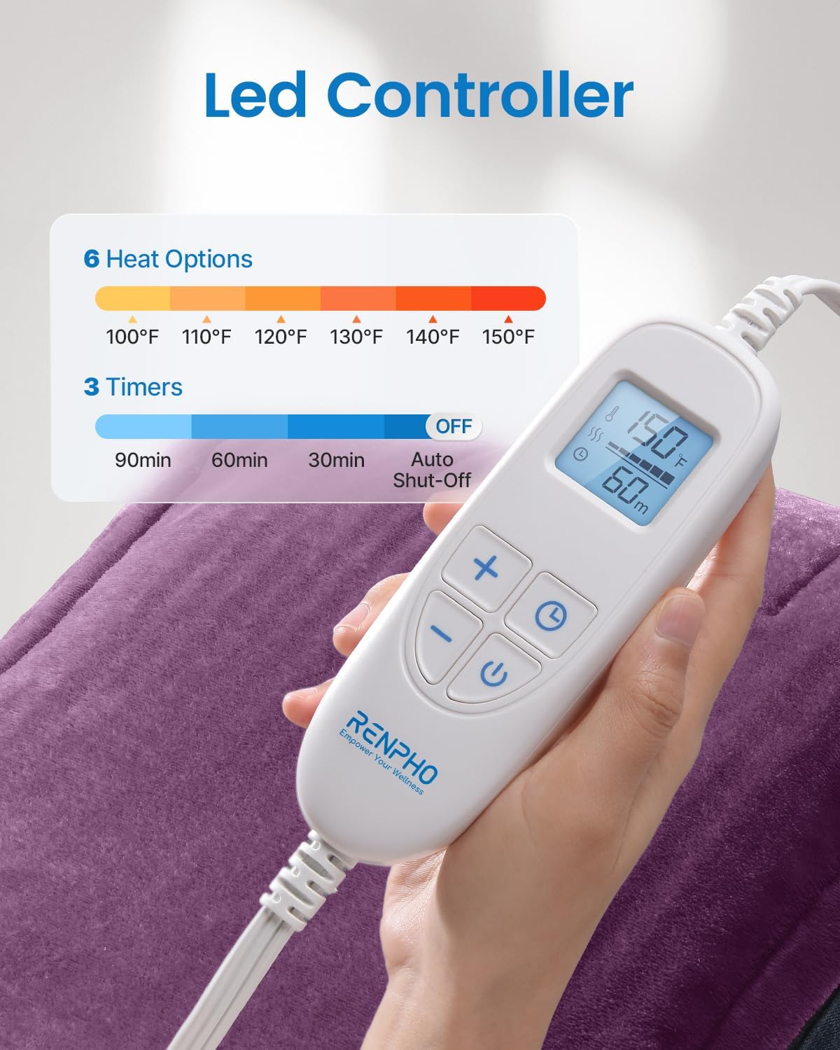 RENPHO Electric Heating Pad - 6 Heat Levels for Neck Shoulder and Back, Birthday Gifts for Women Men Mom Dad, Weighted Pad for Snug Fit, ETL Safety Certified, FSA Eligible, 24"x33" Gray