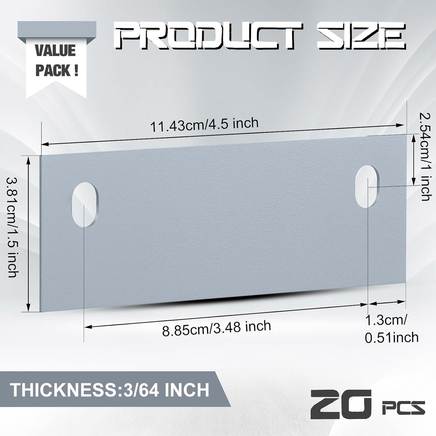 Zonon 20 Pcs Door Strike Plate 4.5 x 1.5 Inches Door Hole Filler Plate Hole Cover Steel Hinge Cut Out for Metal Frames, Silver Gray