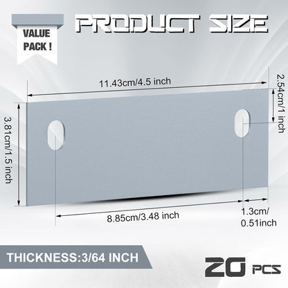 Zonon 20 Pcs Door Strike Plate 4.5 x 1.5 Inches Door Hole Filler Plate Hole Cover Steel Hinge Cut Out for Metal Frames, Silver Gray