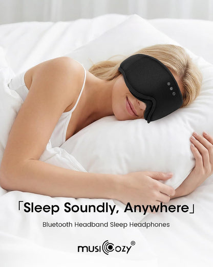 MUSICOZY Sleep Mask Bluetooth Headphones Eye Masks for Sleeping Headphone | 3D Wireless EyeMasks for Side Sleepers, 14-Hour Playtime, Ultra-Soft Breathable, Ultra-Thin Stereo Speakers for Women Men