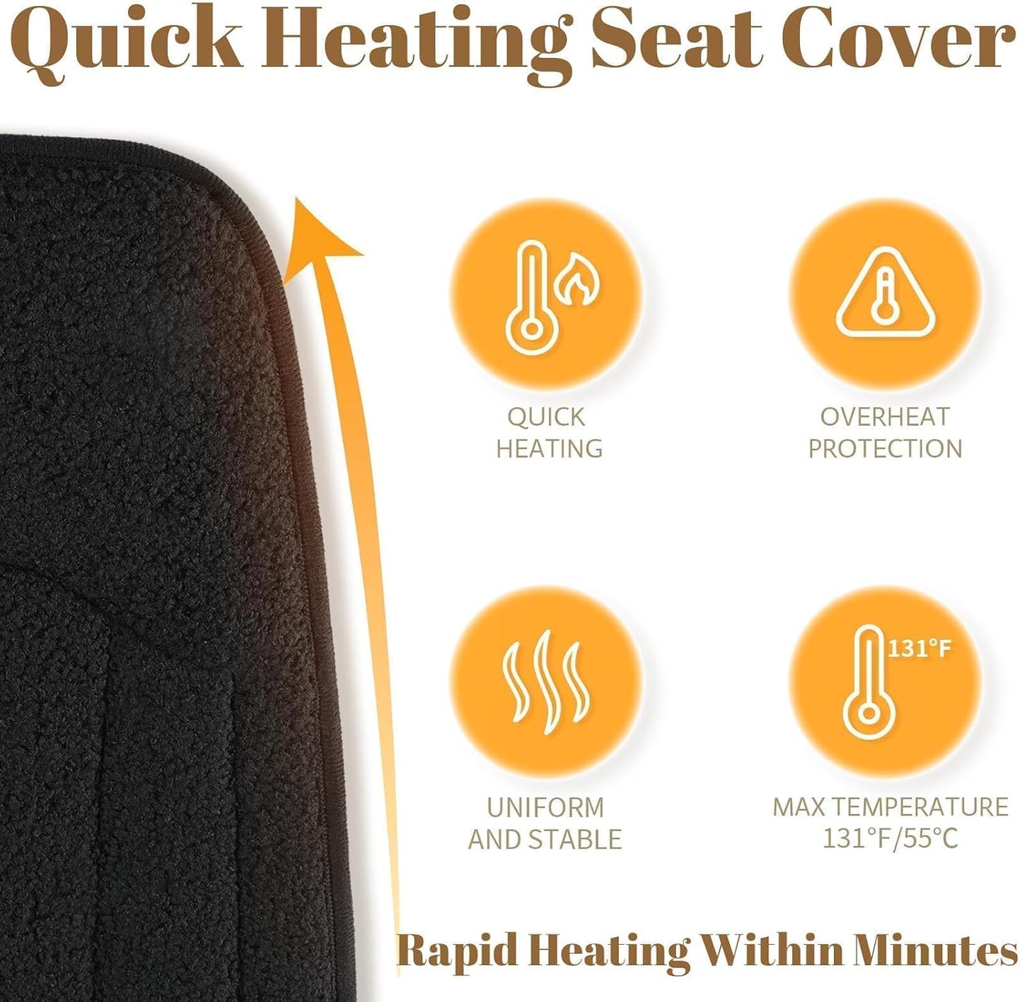 Heated Seat Cover with Fast Heat Warmer, 3-Level Winter Office Heating Pad | Large Winter Seat Cushion Heating Pad for Winter Home Office for Pain Relief, 3 Models Setting, Black