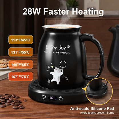 Cat Mug Coffee Mug Warmer Set for Desk Electric Heated Tea Cup Candle Plate | Cute Cat Cup Warmer Set, Self Heating Tea Warmer for Office Home, 8Hrs Auto Shut Off 4 Temperature Setting, Christmas Gift