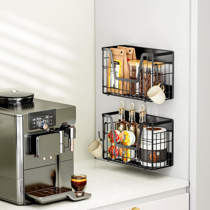 Magnetic Shelf for Fridge, Fruit Basket Magnet Shelves with 2 Hooks | Potato and Onion Storage Bins, Black Magnetic Organizer Side of Fridge Storage, Magnetic Spice Rack for Refrigerator Kitchen