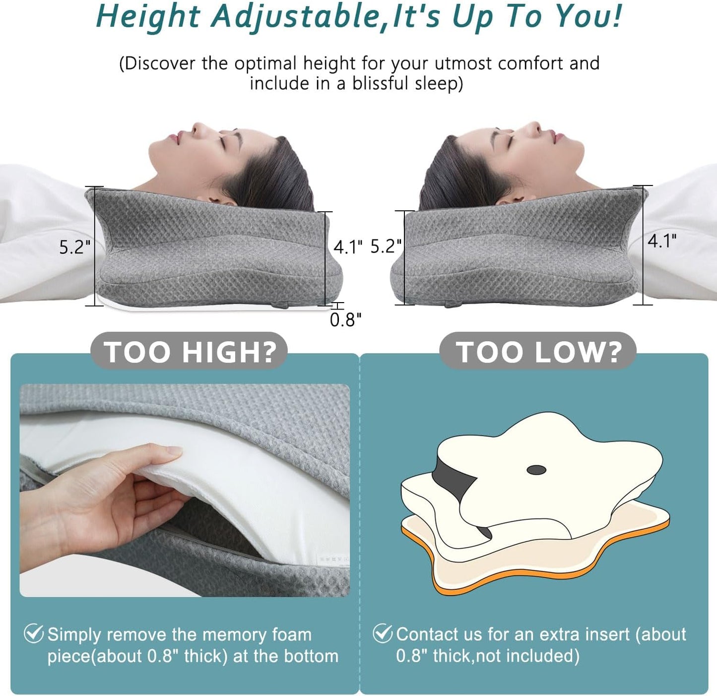 CHxxy Memory Foam Pillows, Cervical Pillow for Neck & Shoulder Pain Relief | Ergonomic Contour Bed Pillow, Soft for Side Sleep Stomach Sleeping and Back Sleeper-Queen Size&Grey
