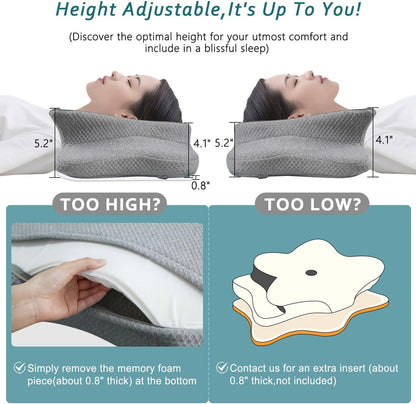 CHxxy Memory Foam Pillows, Cervical Pillow for Neck & Shoulder Pain Relief | Ergonomic Contour Bed Pillow, Soft for Side Sleep Stomach Sleeping and Back Sleeper-Queen Size&Grey