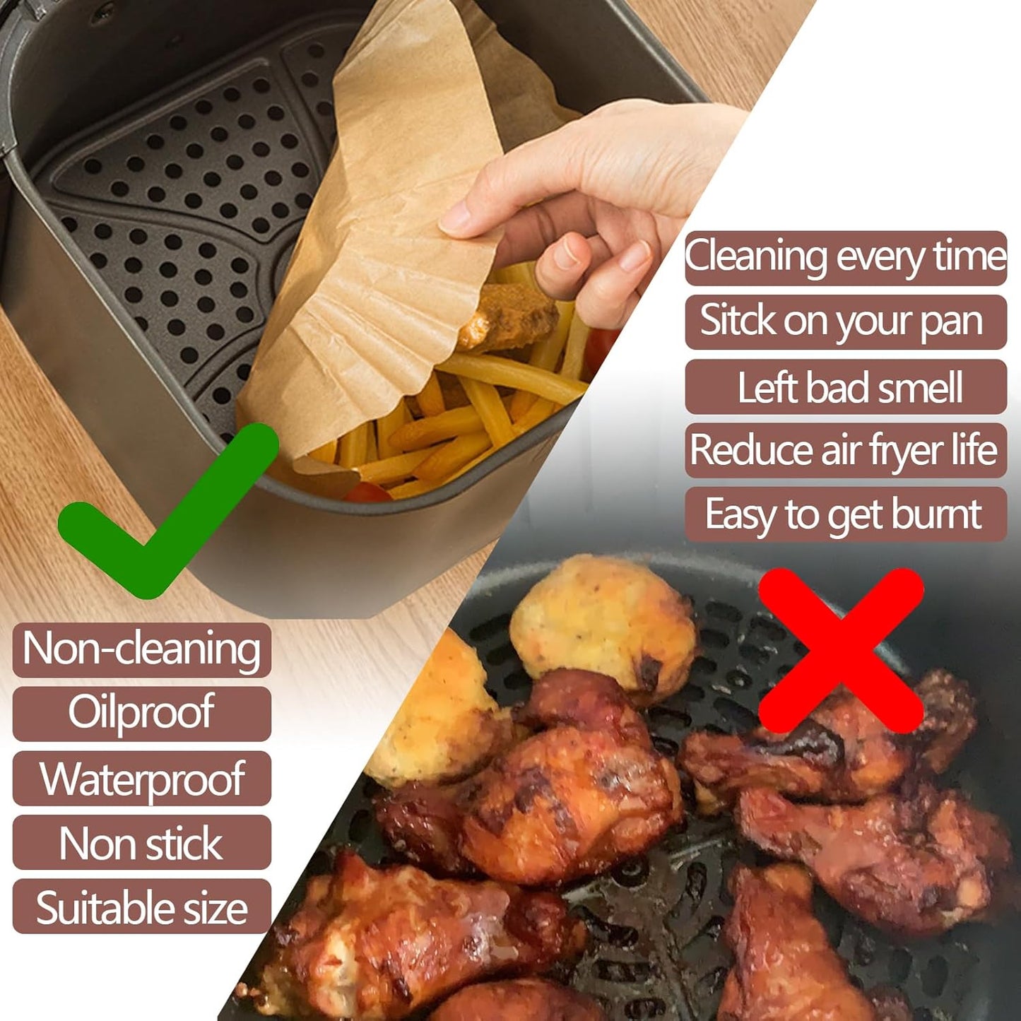 UBeesize 9 Inch Disposable Air Fryer Liners 200 Pack Square Parchment Liner