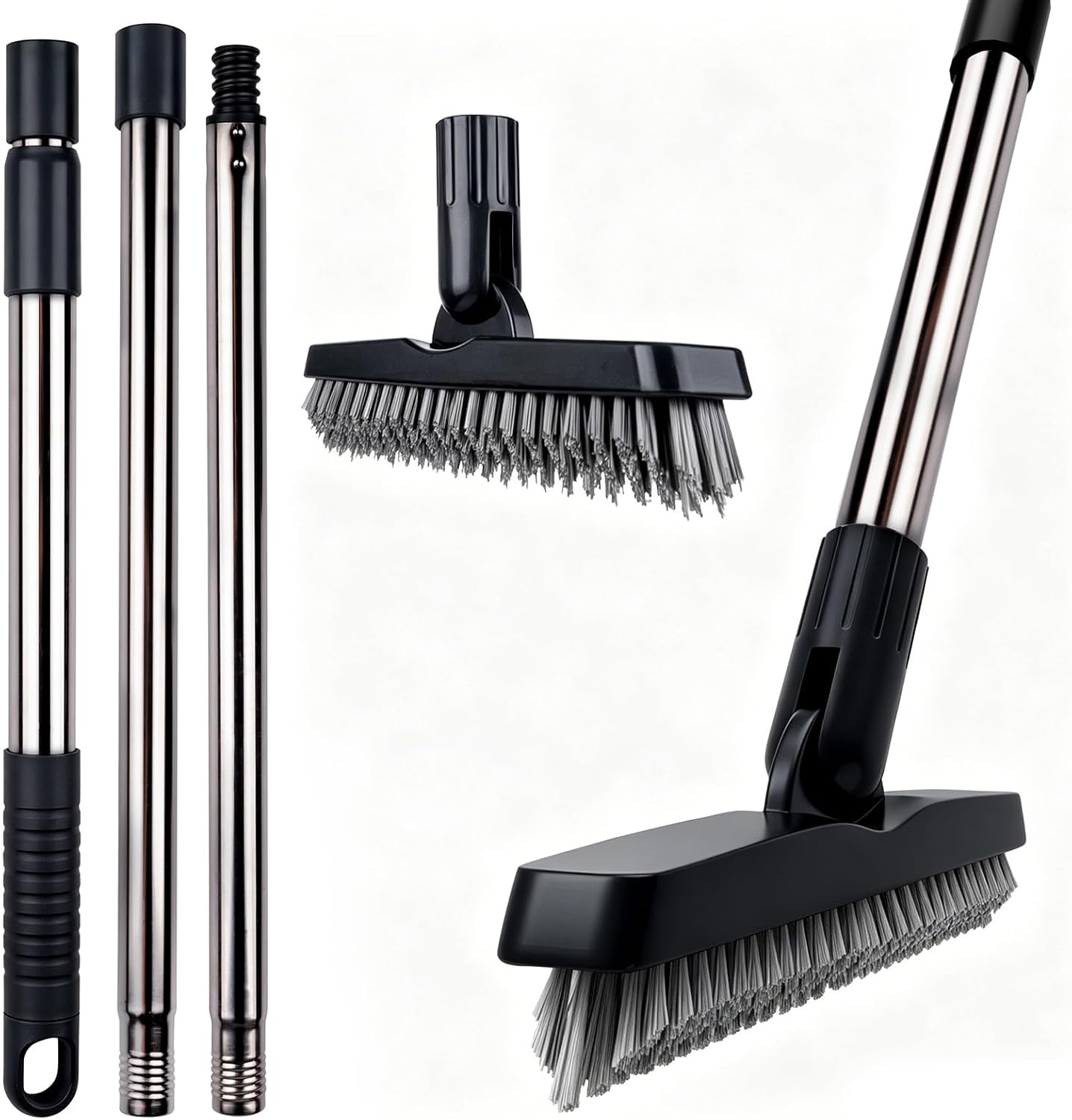 2 Pack Grout Brush with Long Handle, 56.5'' Swivel Grout Cleaning Brush,V-Shape Grout Scrub Brush, Extendable Handle Grout Cleaner Brush for Tile Floors，Bathroom,Baseboard,Shower,Corner