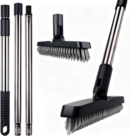 2 Pack Grout Brush with Long Handle, 56.5'' Swivel Grout Cleaning Brush,V-Shape Grout Scrub Brush, Extendable Handle Grout Cleaner Brush for Tile Floors，Bathroom,Baseboard,Shower,Corner