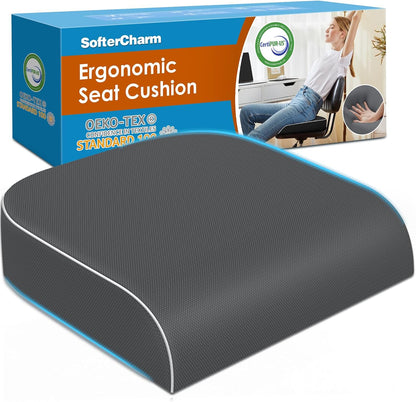 Seat Cushion, Memory Foam Office Chair Cushion, Black, Large | Office Desk Accessories, Butt Pillow for Long Sitting Sciatica, Coccyx, Tailbone, Hip Pain Relief - for Home, Car, Airplane