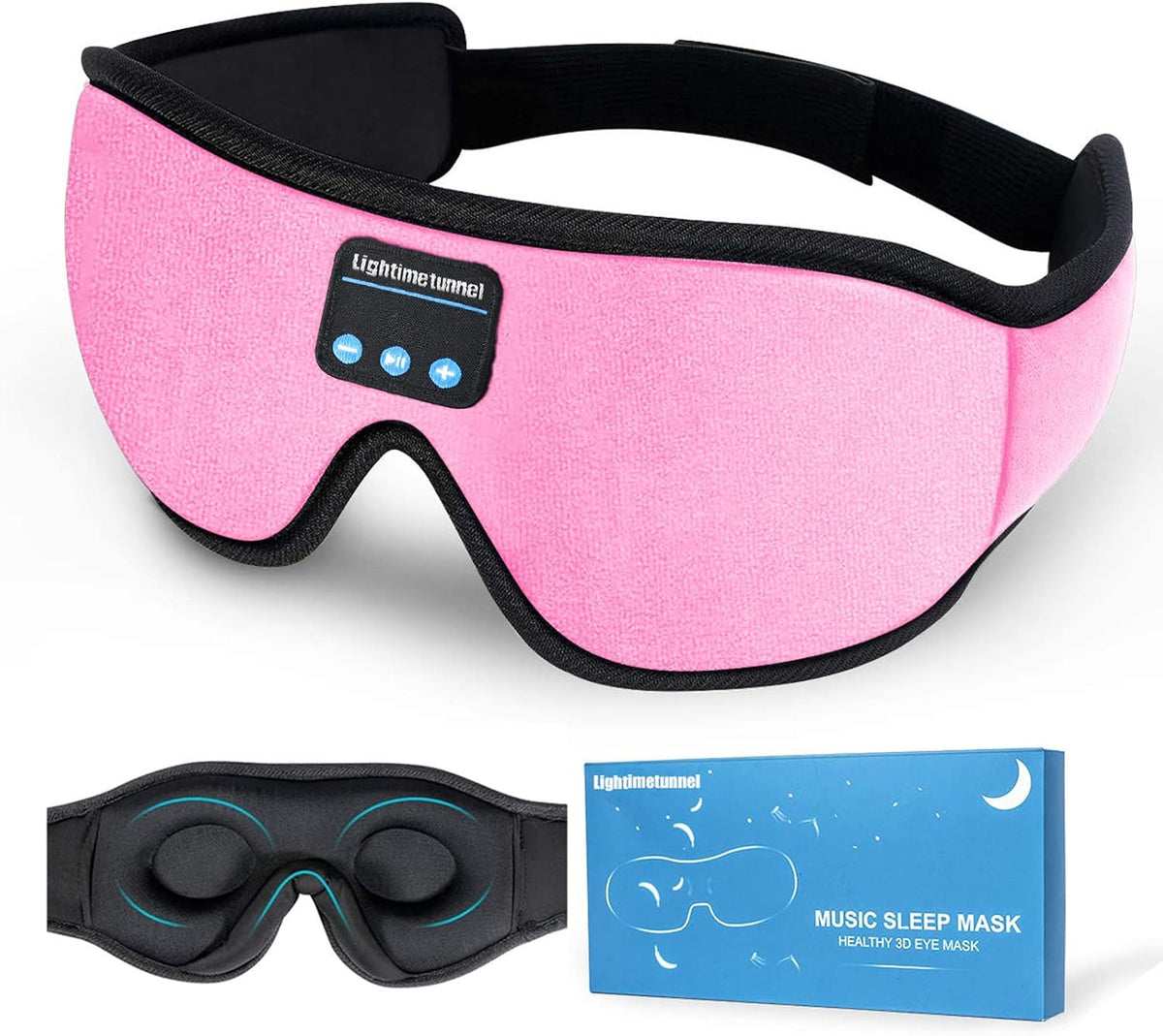 Sleep Headphones, Bluetooth 5.0 Wireless 3D Eye Mask, Lightimetunnel Washable Sleeping Headphones for Side Sleepers With Adjustable Ultra Thin Stereo Speakers Microphone Hands Free for Insomnia Travel