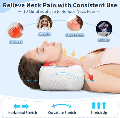 Cervical Neck Roll Pillow, Say Goodbye to Neck Pain, Travel Neck Support Pillow for Side Sleepers, Ergonomic Memory Foam Camping Pillow, Cervical Traction Device with Storage Bag