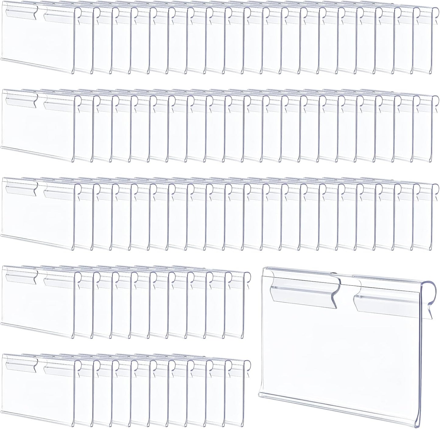 200 Pcs Clear Plastic Wire Shelf Label Holder, 2.4 x 1.7 Inch Reusable Plastic Price Display Holder Merchandise Sign Display Clips for Shop, Wire Shelf, Storage Bins