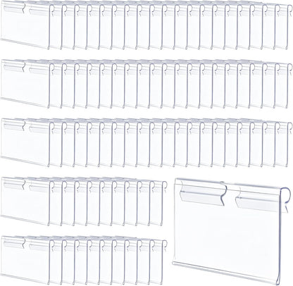 200 Pcs Clear Plastic Wire Shelf Label Holder, 2.4 x 1.7 Inch Reusable Plastic Price Display Holder Merchandise Sign Display Clips for Shop, Wire Shelf, Storage Bins