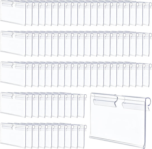 200 Pcs Clear Plastic Wire Shelf Label Holder, 2.4 x 1.7 Inch Reusable Plastic Price Display Holder Merchandise Sign Display Clips for Shop, Wire Shelf, Storage Bins