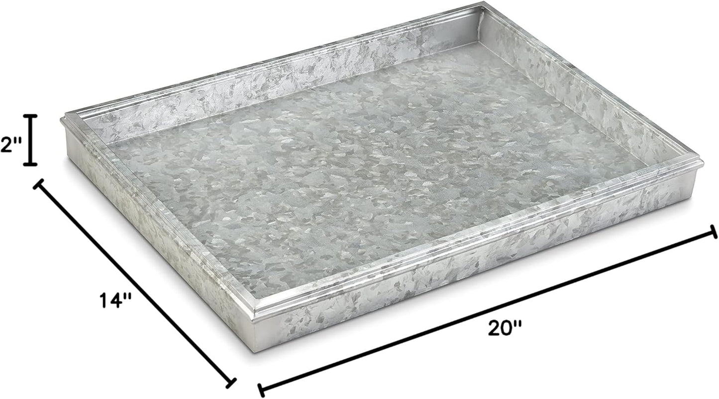 Good Directions 20″ x 14″ Decorative Squares Design Metal Boot Tray – Galvanized Steel with Copper Finish, Multi-Purpose Shoe, Plant & Pet Bowl Tray