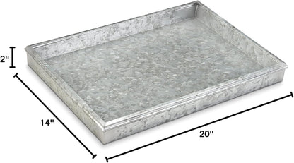 Good Directions 20″ x 14″ Decorative Squares Design Metal Boot Tray – Galvanized Steel with Copper Finish, Multi-Purpose Shoe, Plant & Pet Bowl Tray