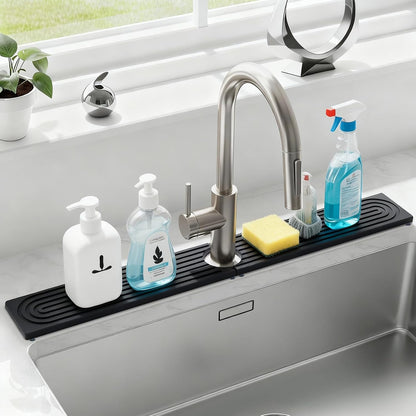 Fast Drying Stone Faucet Mat for Kitchen Sink with Raised Feet, Quick Drying Splash Guard, Faucet Splash Guard, Durable Protector for Kitchen, Bathroom Counter, Dark Gray, 15.8" x 4"