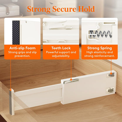 Lifewit 4" High Upgrade Drawer Divider, Adjustable Drawer Organizer Clothes | 5 Pack 11"-17" Expandable Beige Plastic Drawer Separator for Dresser, Kitchen, Closet, Nursery, Office Organization & Storage