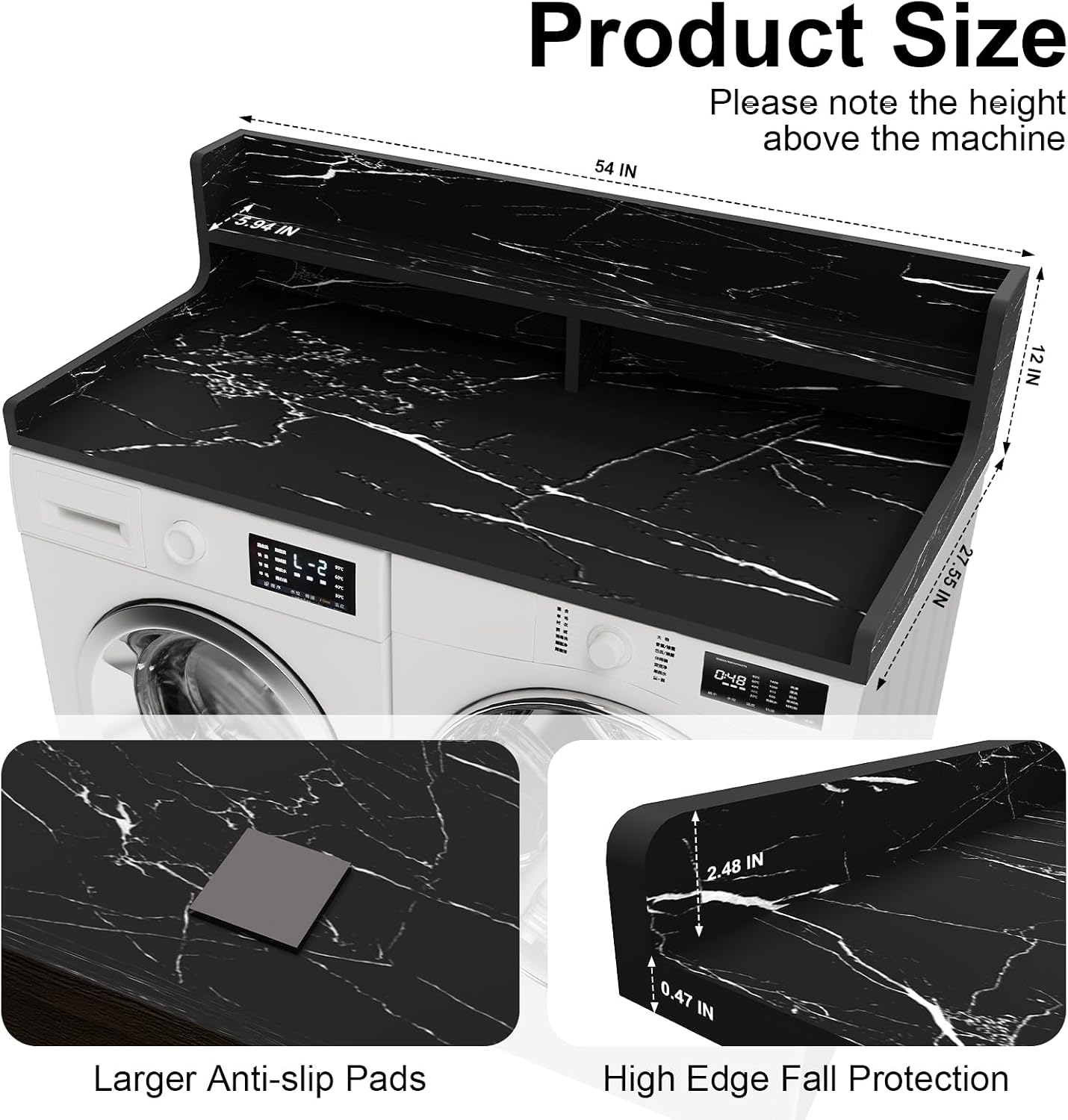 Washer Dryer Countertop, 54" x 27.55" 2-Tier Washer Dryer Topper with Edge, for Laundry Room Organization Oak