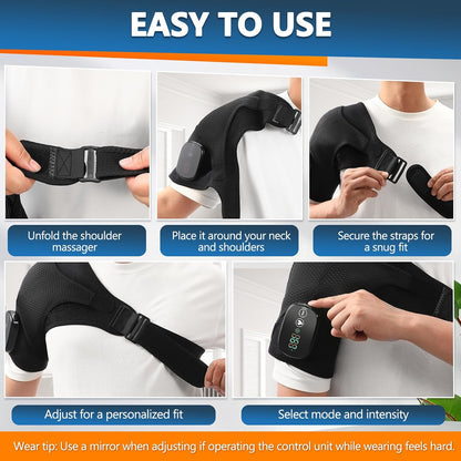 Cordless Shoulder Heating Pad & Massager, Heating Vibration Shoulder Wrap Brace, Shoulder Massager for Pain Relief Deep Tissue, Rotator Cuff Support for Men & Women, Black