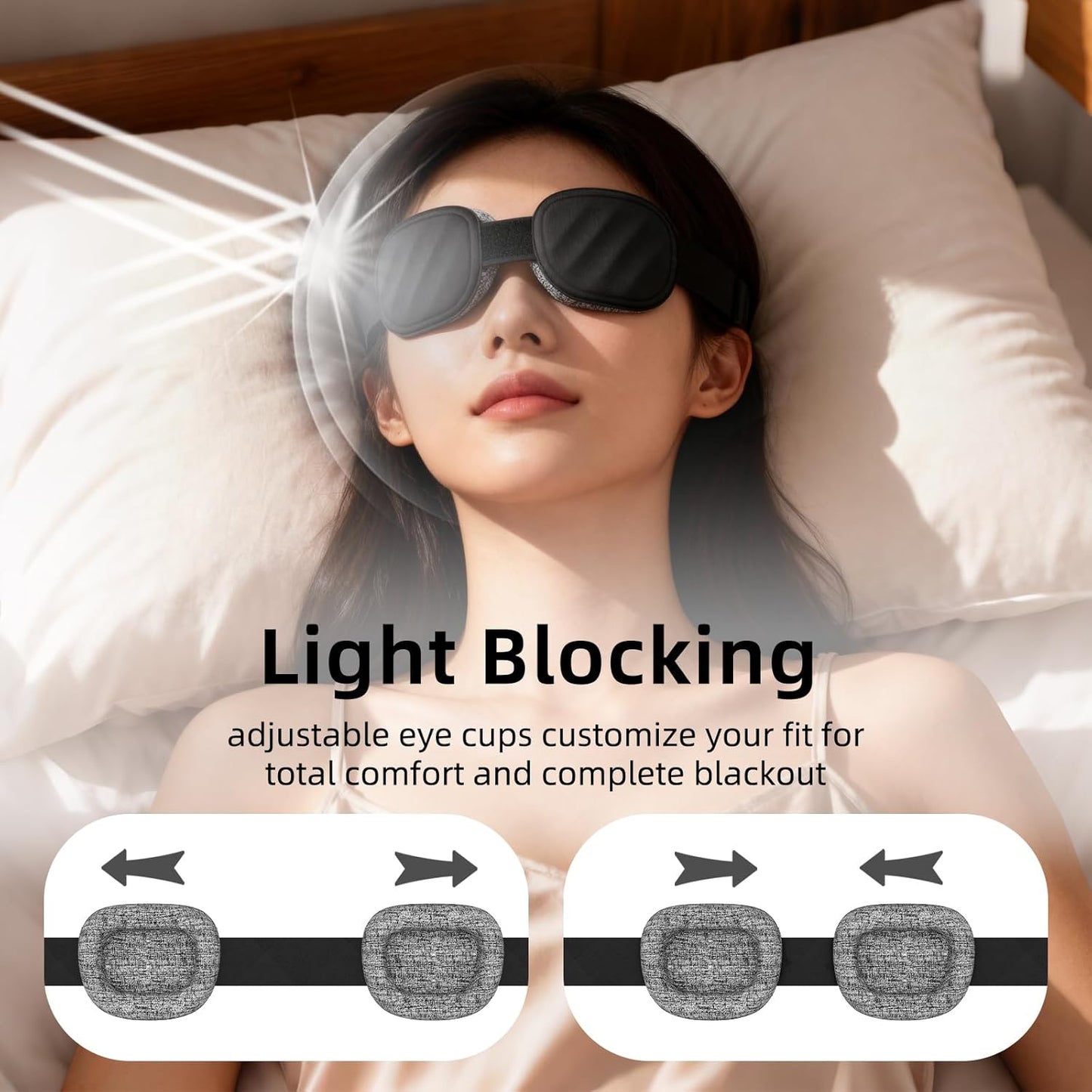 Sleep Eye Mask for Sleeping, 100% Blackout Eye Mask for Women & Men, 3D Contoured Zero Pressure Design, Adjustable Soft Blindfold, Eyelash Friendly Sleep Mask for Travel, Nap & Night Sleep