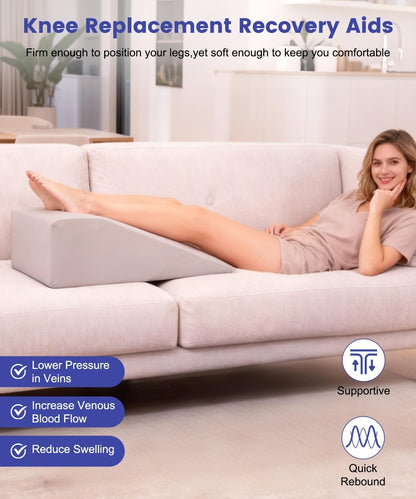 Knee Surgery Pillow Straight Leg Pillow Elevation Blood Circulation | Cooling Cover Foam Wedge for Elevating Leg Machine Washable Removable| Knee Wedge Pillow Post Surgery