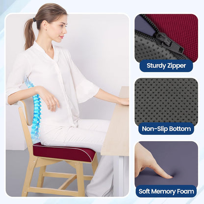 SweetSlubr Seat Cushion, Chair Pad, Memory Foam Large Cushion | Office Chair Cushion for Tailbone Pain Relief, Non-Slip Cover, Soft Support for Office Chair, Car Seat, Airplane,Large/Black