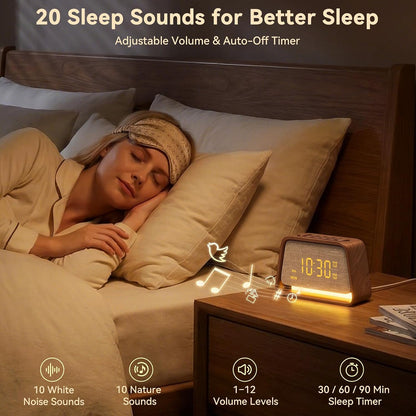 Vivilumens Alarm Clock with White Noise Machine Night Light for Bedroom