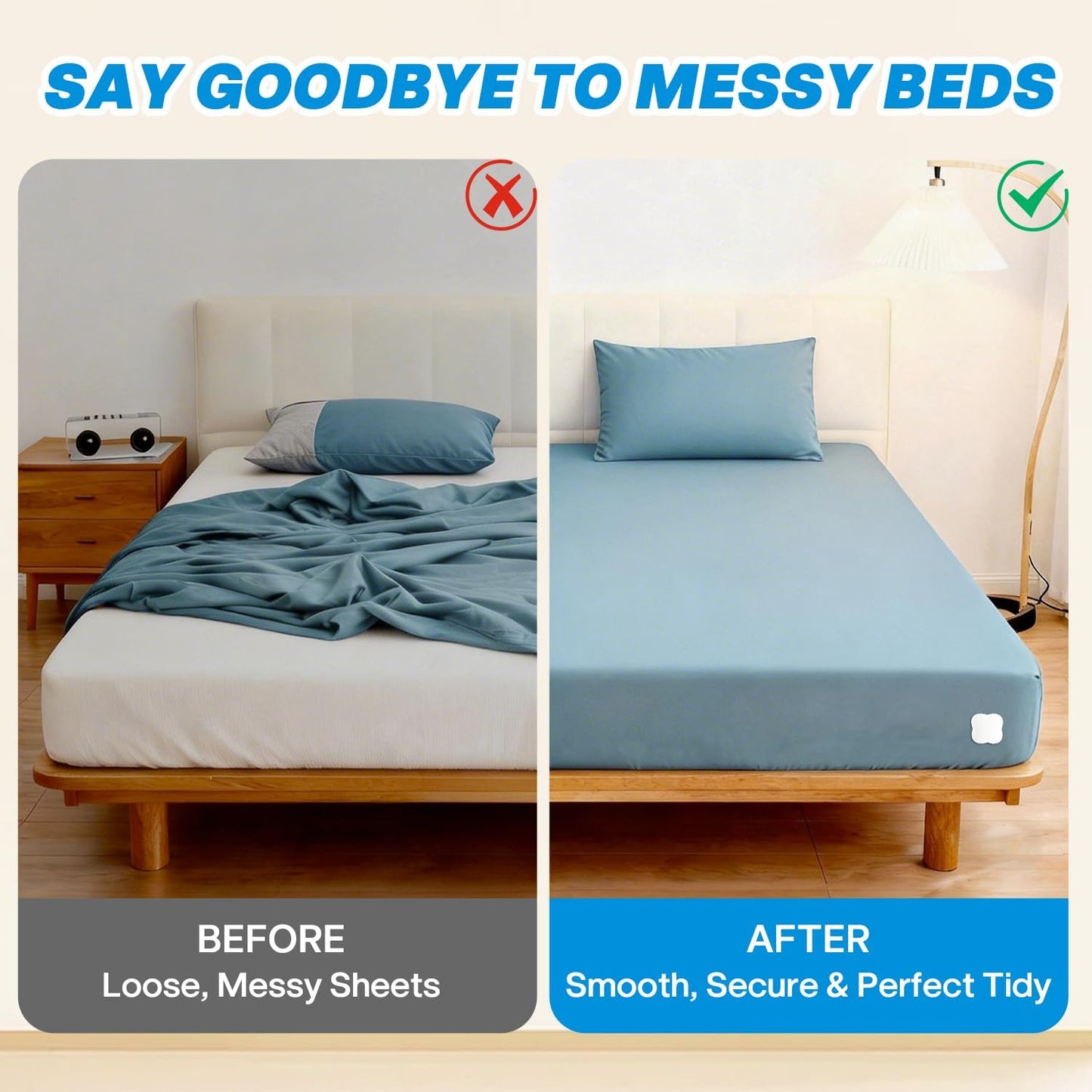 Bed Sheet Holders for Corners - Fitted Sheet Clips with Heavy - Duty Bed Sheet Grippers, Universal Bed Lock Sheet Straps to Stop Slipping, Includes Cloud Sleep Mask & Noise-Canceling Earplugs
