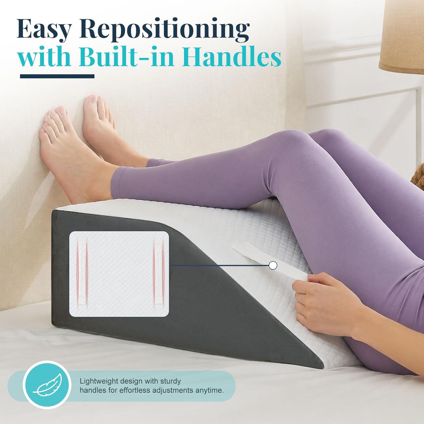 Yojoker Leg Elevation Pillow Blood Circulation, Memory Foam Wedge Pillow for Legs Swelling, Leg Elevation Pillows for After Surgery, Knee Wedge Pillow for Sleeping Back Hip Ankles Relief White/Grey