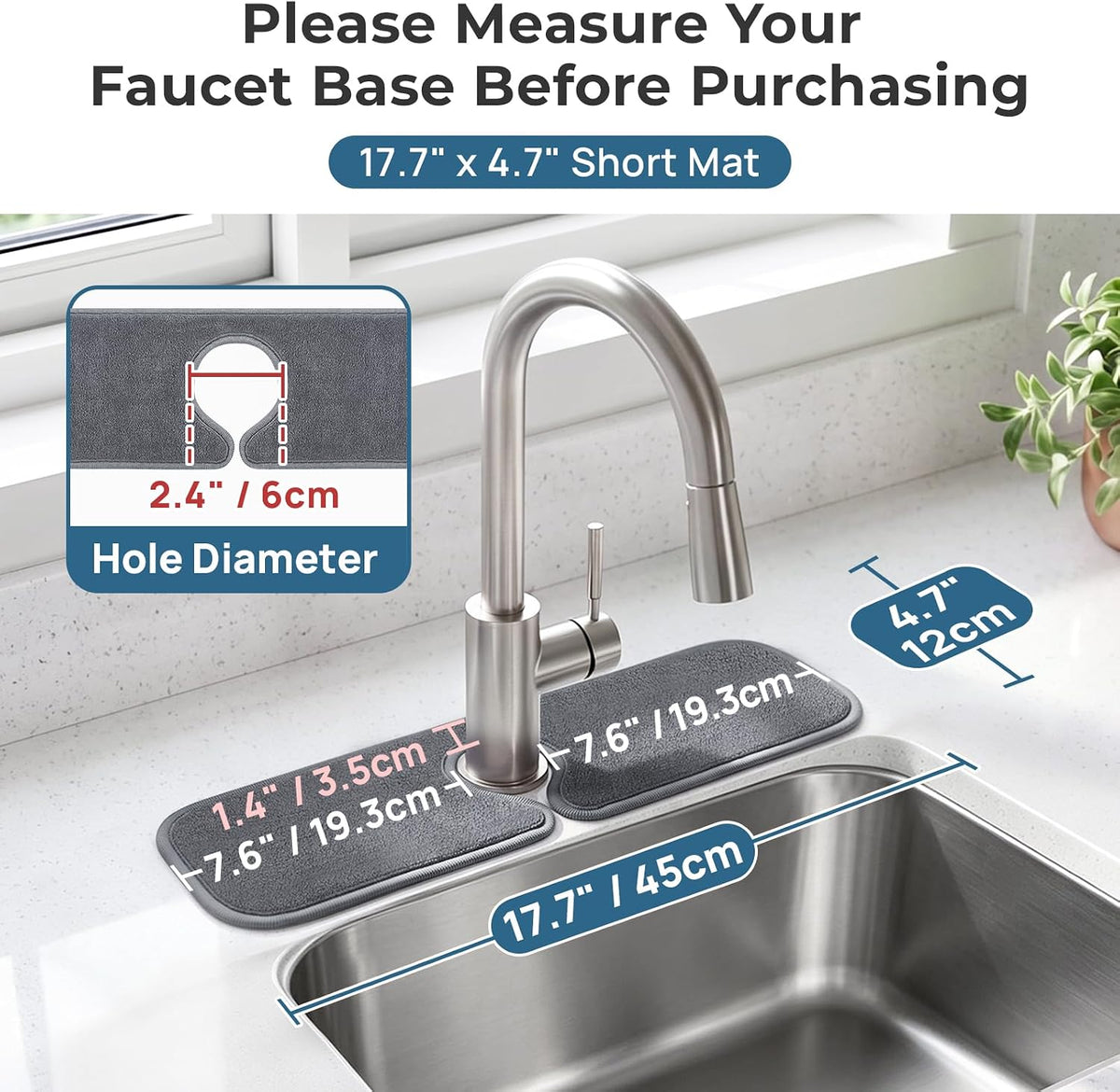 PoYang 4 Pack Faucet Mat for Kitchen Sink Splash Guard, Long 24x5 Inch