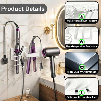 Hair Dryer Holder Wall Mount, Easy Assemble Hair Tool Organizer | 3 in 1 Metal Dryer Rack with Blow Dryer Holder & Curling Iron & Straightener Storage for Salo ＆ Bathroom (Matte Black)