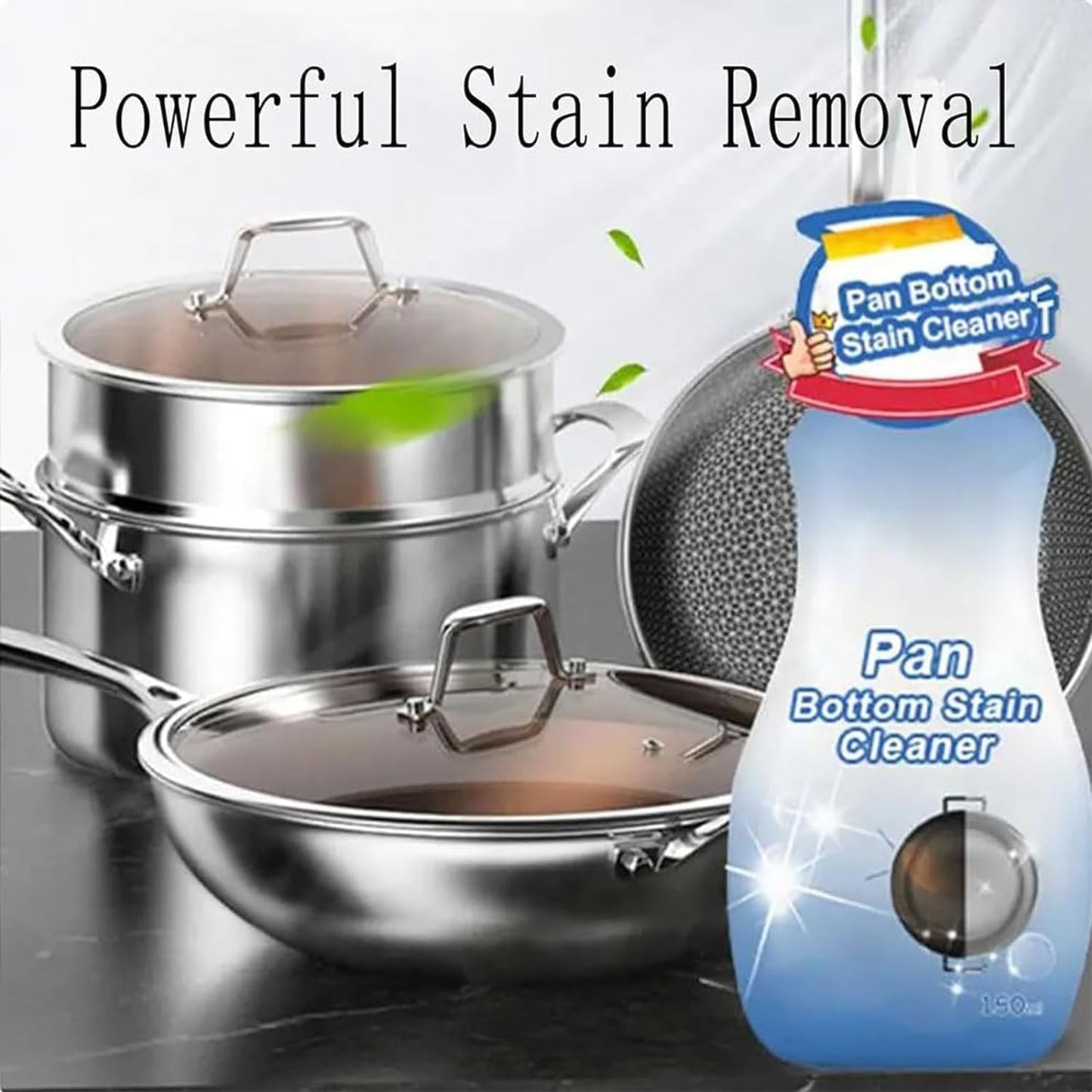 2PCS Pan Bottom Stain Cleaner, Gel Cleaner for Cookware Bottom, Kitchen Cleaner Spray Easy Off, Pot Cleaner For Bottom Of Pans, Foaming Heavy Oil Stain Cleaner, 150ml