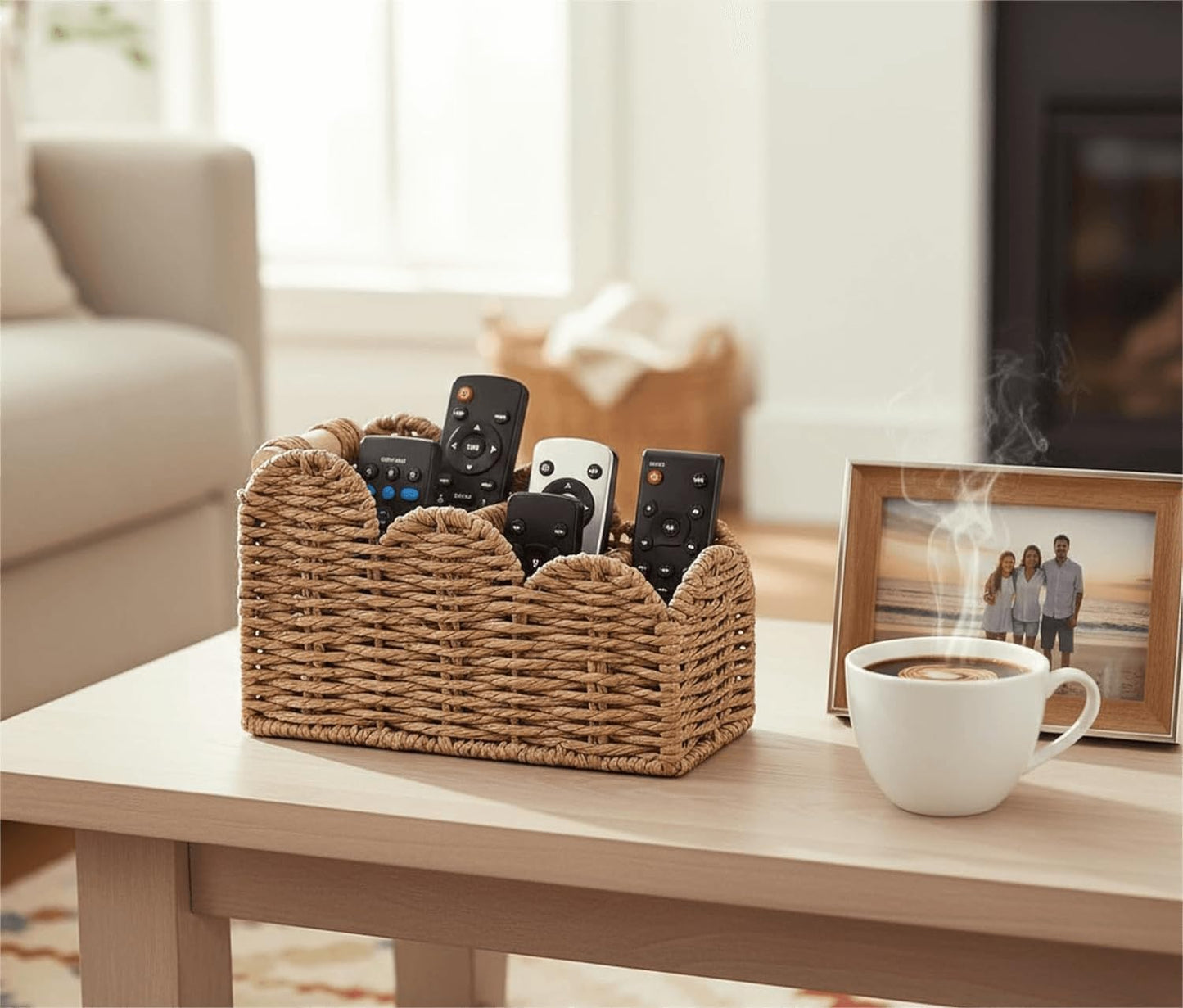 CubesLand Bedside Table Desk Organizer Caddy, Remote Pen&Pencil Holder Cup | Makeup Brush Holder w/Scalloped Perfect for Home, Office Desk, Living Room Table Decor, 3 Slots Neutral