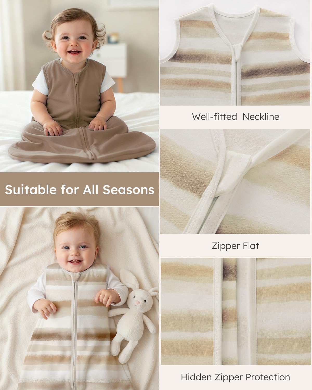 Yoofoss Baby Sleep Sack 0-6 Months Wearable Blanket for Babies 100% Organic Cotton 2-Way Zipper TOG 0.5 Toddler Sleeping Sack 3 Pack, Sleep Sacks