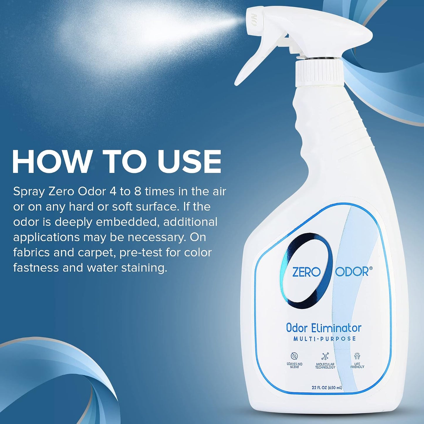 Zero Odor Multi-Purpose Odor Eliminator, Fabric & Room Deodorizer, 16 oz | Odor Eliminator Spray for Closet, Bathroom, Basement, Trash & Upholstery, Air and Surface use