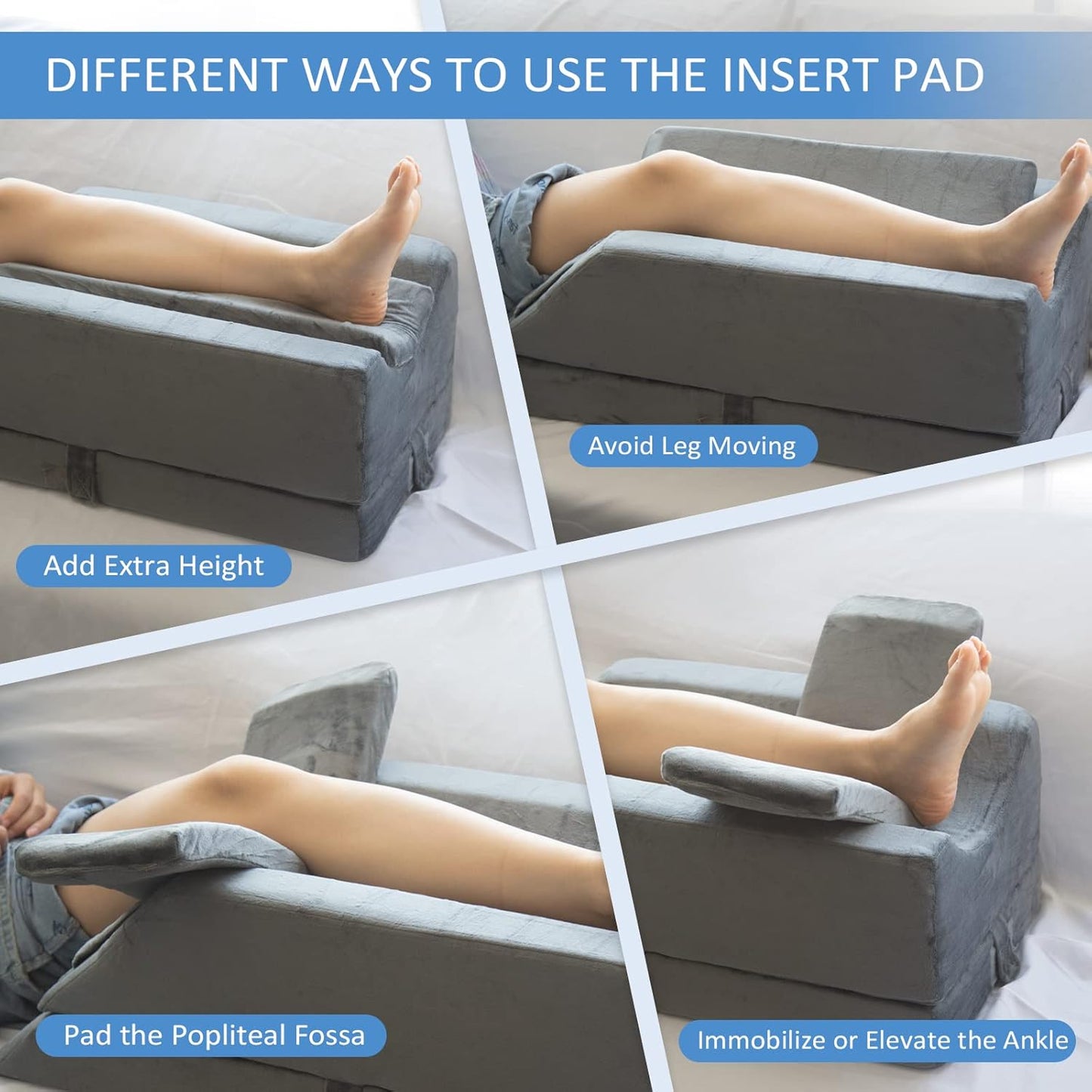 KingPavonini 4-Height Adjustable Leg Elevation Pillows for After Surgery | Soft Yet Supportive Memory Foam, Fits Various Heights, Relieve Pain & Swelling, 4 Handles & Insert Pad, Washable Velvet Cover